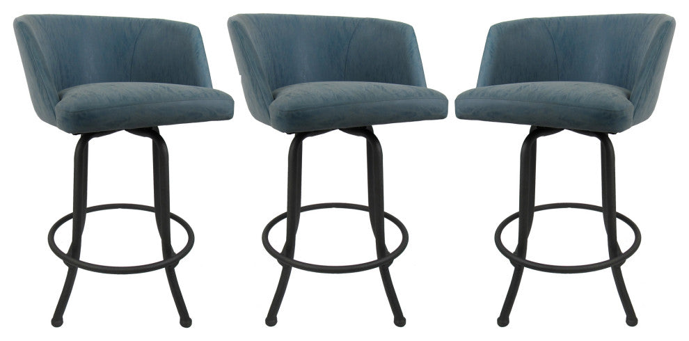Joey Swivel Metal Stools, Set of 3, Topaz, Gray, 34"
