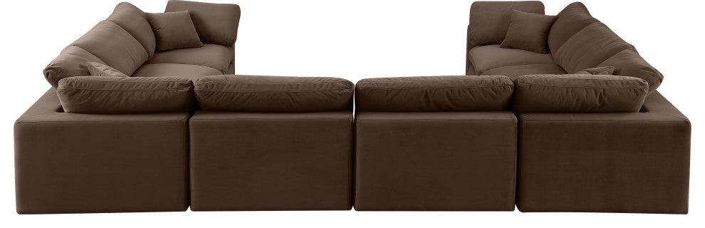 Comfy Upholstered U-Shaped Modular Sectional, Brown, 8-Piece: 4 Armless Chair, 4 Corner Chair, Velvet