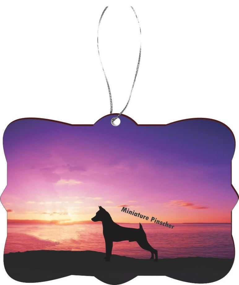 Miniature Pinscher Dog at Sunset Design Rectangle Christmas Tree Ornament