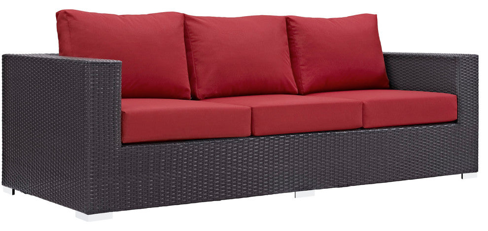 Modway Convene 3 Piece Outdoor Patio Sofa Set, Espresso Red
