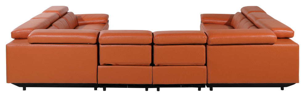 Antonio Italian Leather 8-Piece U-Shaped Power Reclining Sectional, Camel