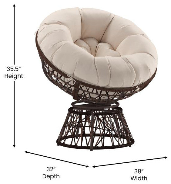 Bowie Comfort Series Swivel Patio Chair with Cushion, Brown/Beige