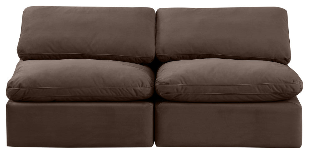 Indulge Upholstered Modular Sofa, Brown, 2-Piece: 2 Armless Chair, Down Stuffed Velvet