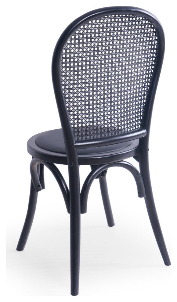 Cano Beech Wood and Rattan Dining Chair With Faux Leather Cushion, Set of 2, Black/Black