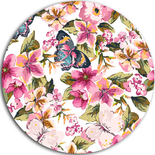 Butterflies With Seamless Floral Pattern, Floral Round Artwork, 36"