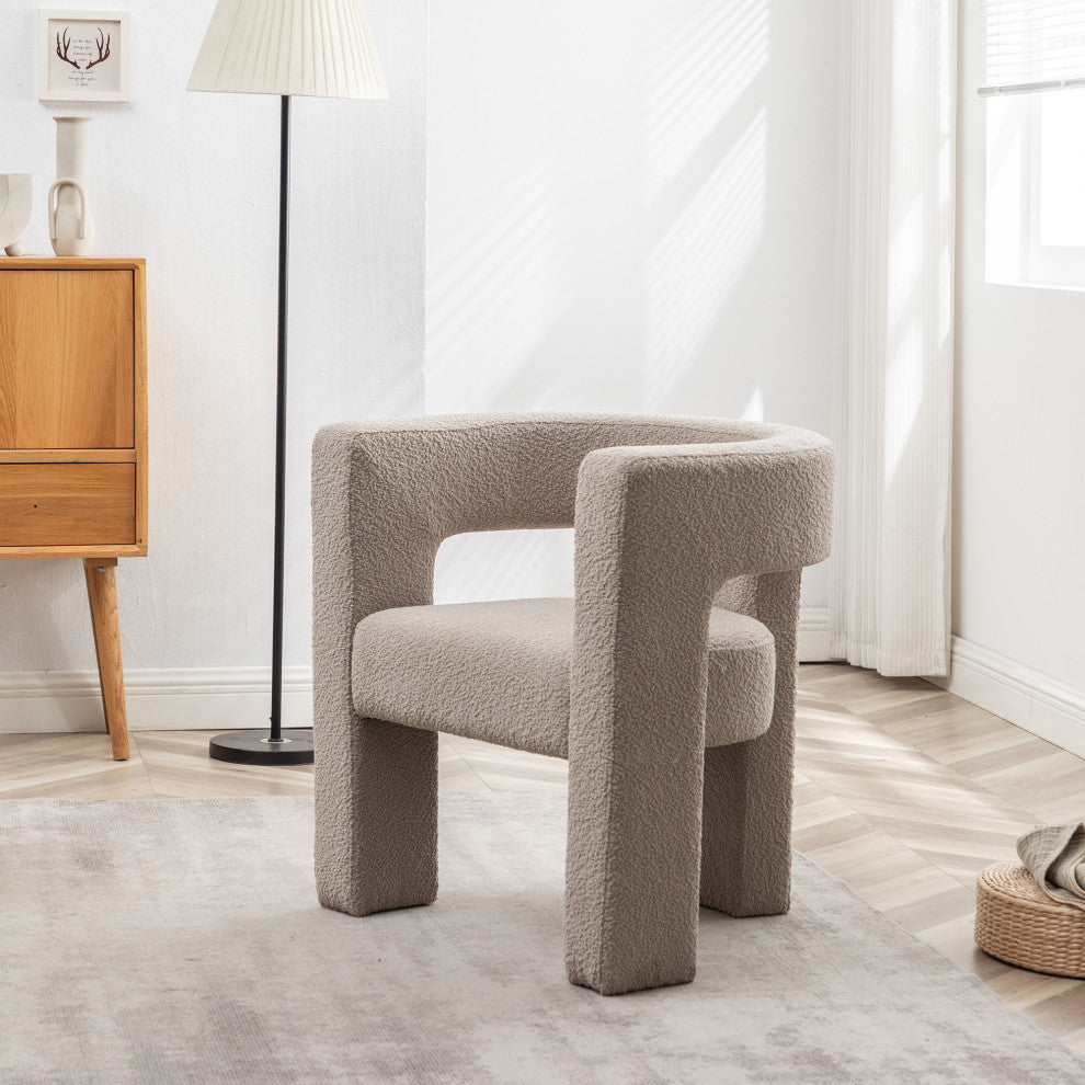 28" Wide Boucle Upholstered Square Armchair, Oatmeal