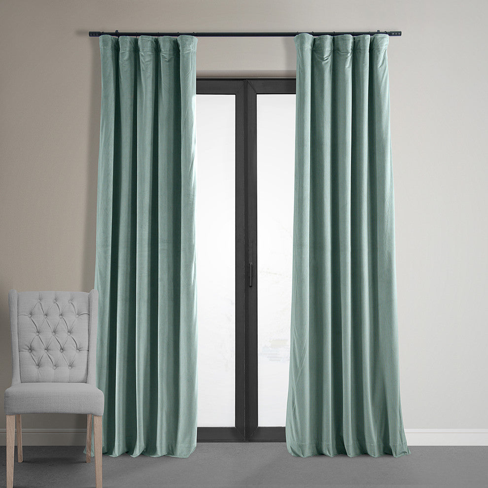 Signature Blackout Velvet Curtain Single Panel, Skylark Blue, 50"x108"