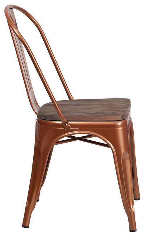 Copper Metal Stackable Chair With Wood Seat