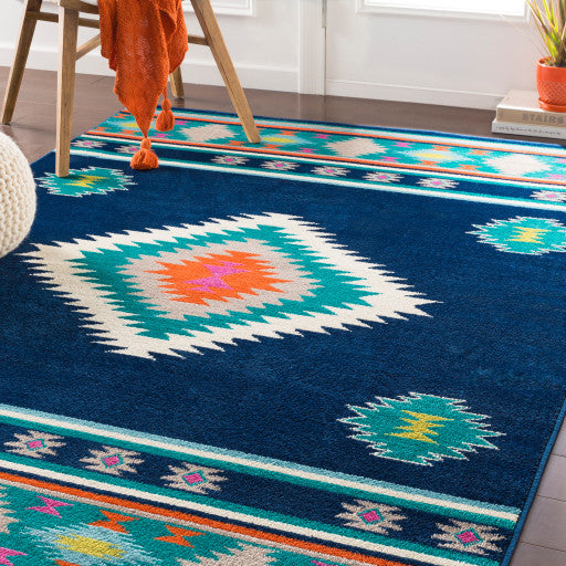 Surya Paramount PAR-1116 6'7"x9'6" Rug, Blue/Teal/Orange/Fuschia/Lime/Gray/Cream