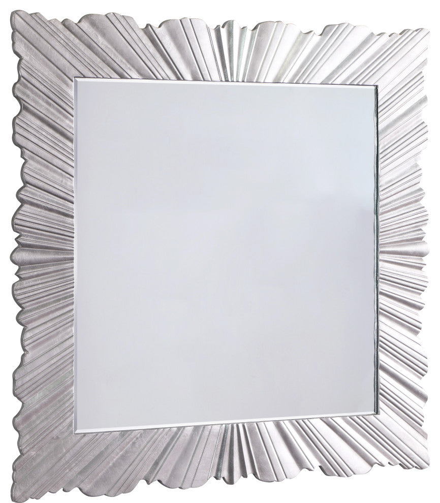 Hand Carved Starburst Designed Mirror, Silver Leaf