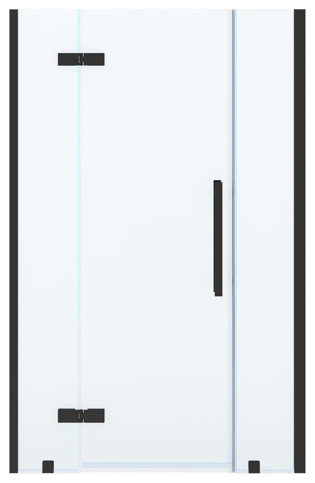 Tampa Corner Frameless Pivot Hinge Shower Door Kit With Base Pan, Black, 48x36"