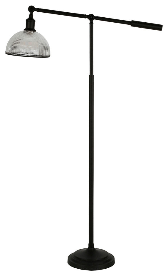 58" Black Swing Arm Floor Lamp With Clear Transparent Glass Dome Shade