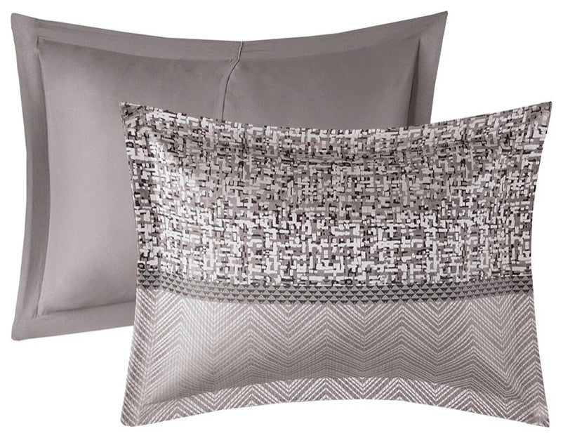 Madison Park Rhapsody Jacquard Stripe Mosaic 7-Piece Comforter Set, Grey