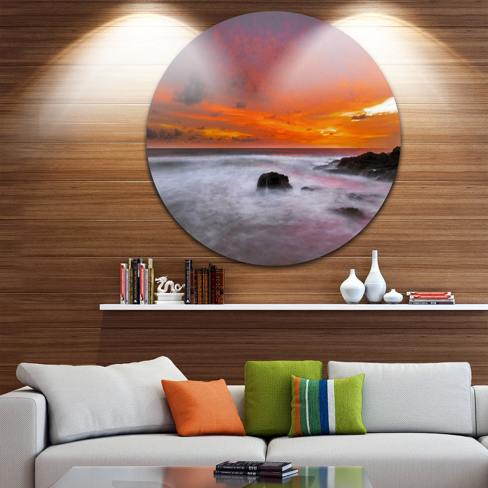 Vividly Colorful Tropical Beach At Sunset, Seascape Round Wall Art, 11"