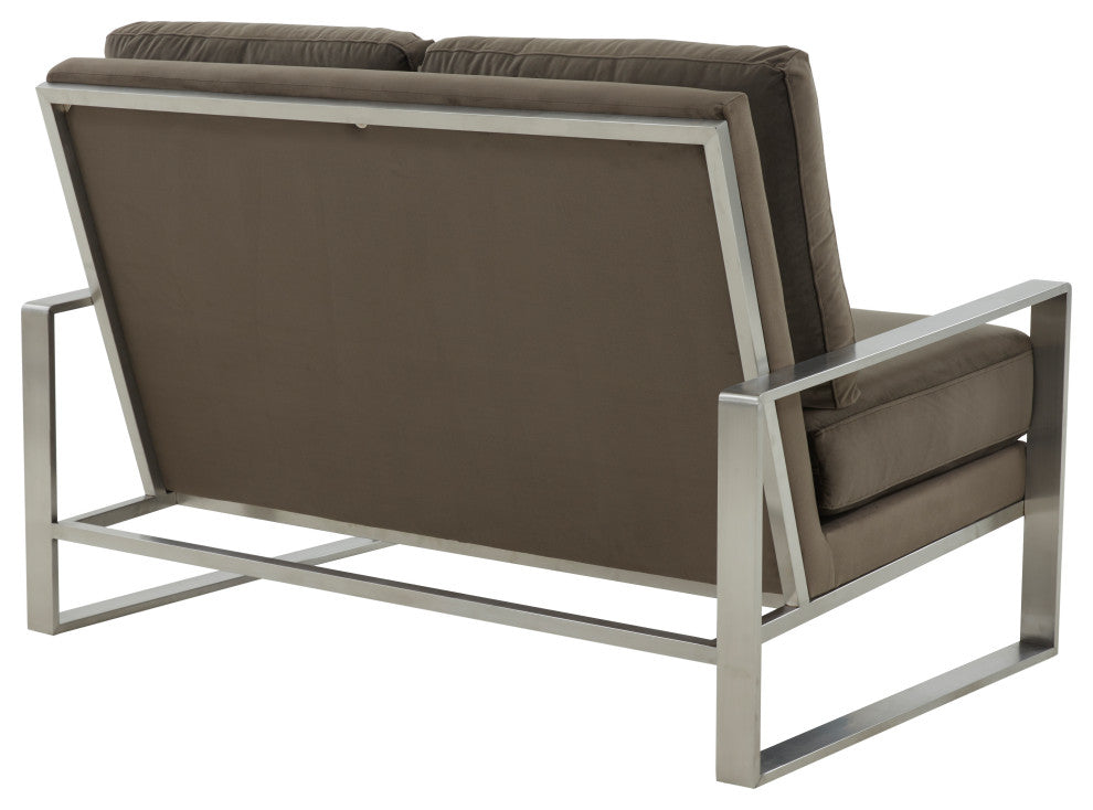 LeisureMod Jefferson Modern Design Velvet Loveseat With Silver Frame, Dark Gray