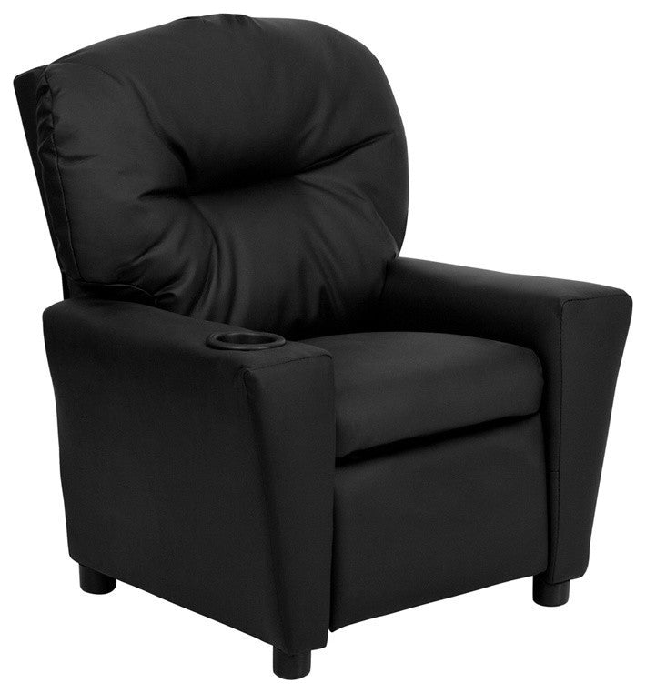 Kids Recliner With Cup Holder, Black Leather