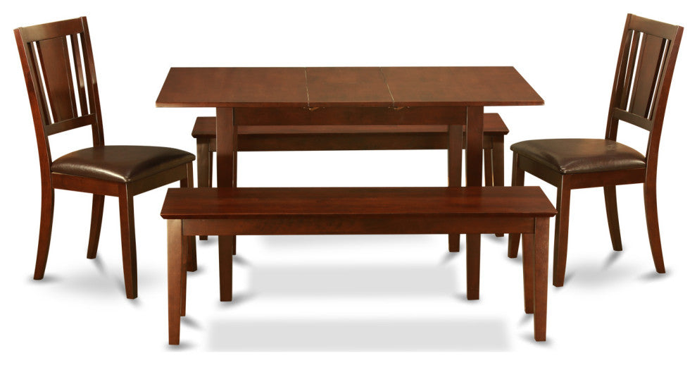 5 Pc Small Kitchen Table Set - Table, Leaf Plus 2 Kichen Chairs And 2 Benches