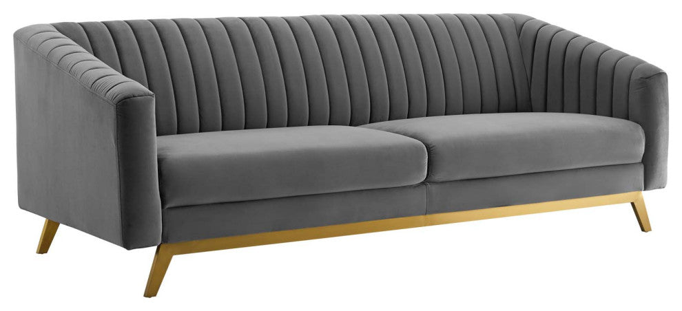 Valiant Vertical Channel Tufted Performance Velvet Sofa Gray
