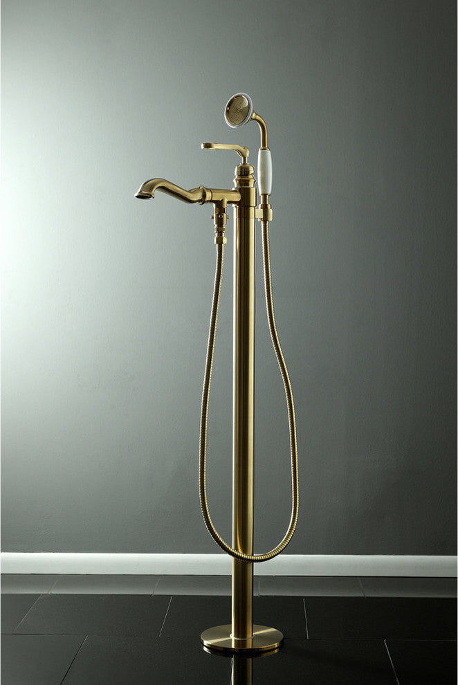 Kingston Brass Freestanding Tub Faucet With Hand Shower, Brushed Brass