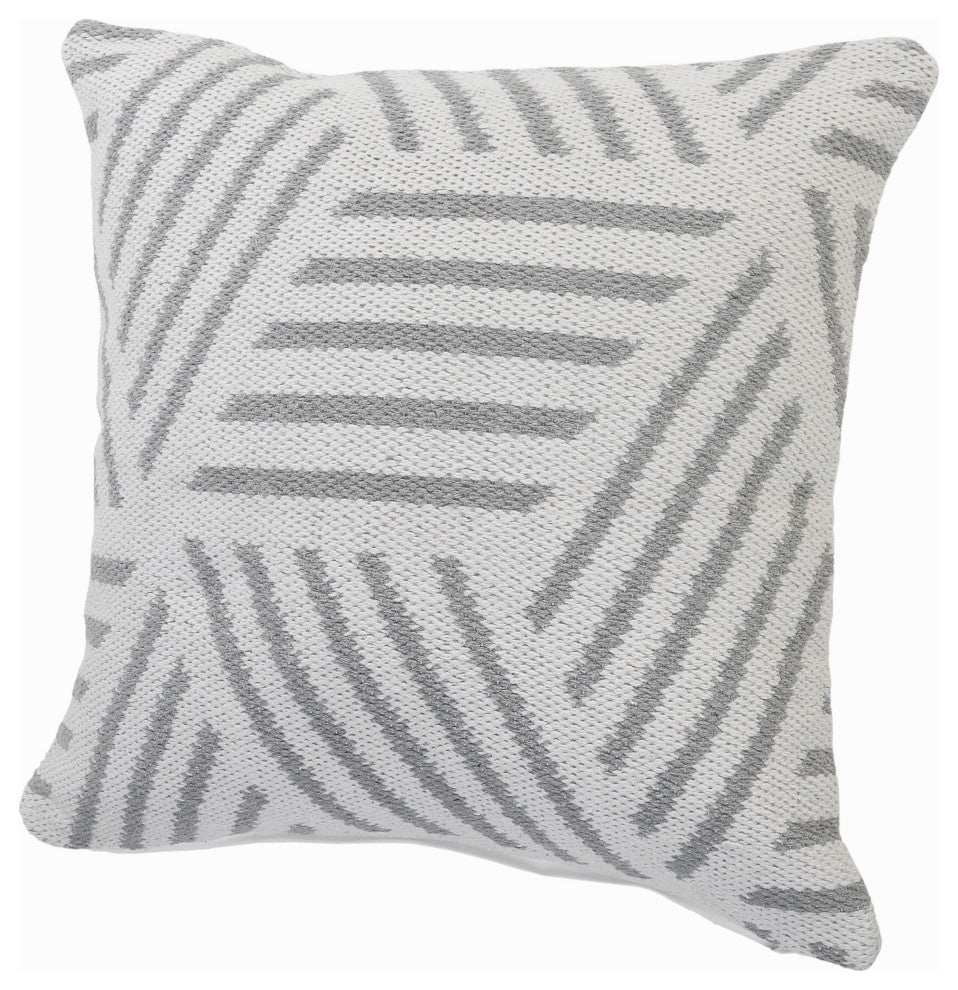 Ox Bay Handwoven White/Gray Geometric Organic Cotton Pillow Cover, 20"x20"