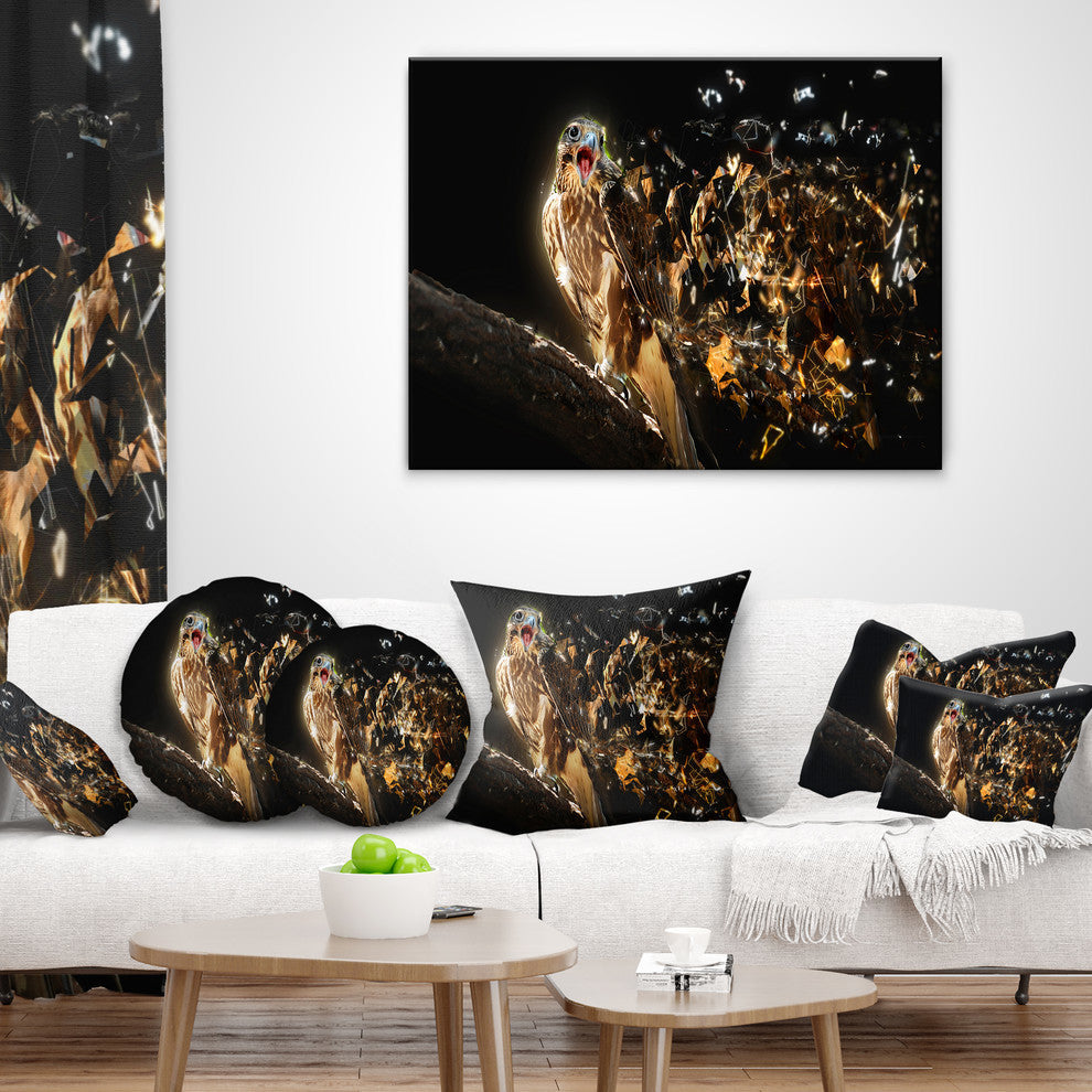 Falcon With Open Beak Animal Throw Pillow, 18"x18"
