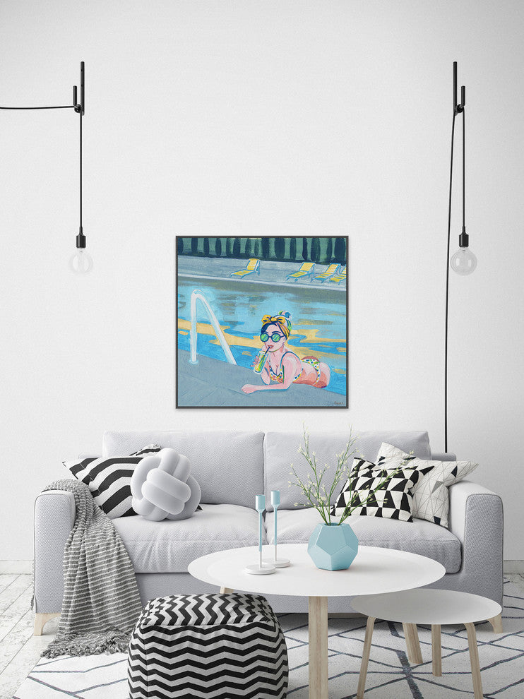 "Bow in the Pool" Floater Framed Painting Print on Canvas, 48"x48"