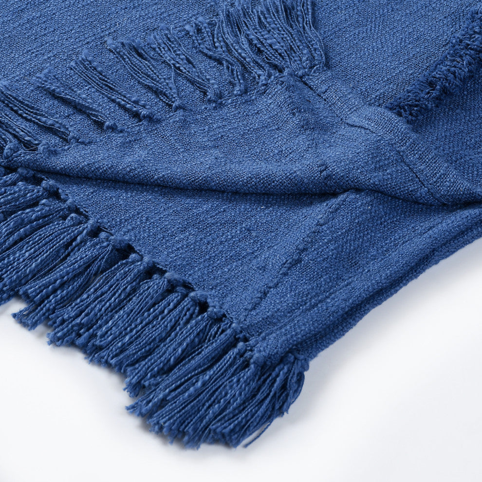 Bohemian Basics Decorative Diamond Tufted Cotton Throw Blanket, Galaxy Blue