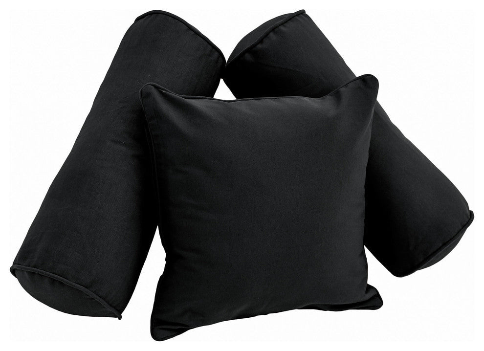 Solid Twill Throw Pillows With Inserts, 3-Piece Set, Black