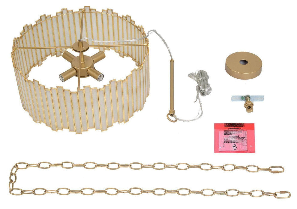 LNC Tiffany 4-Light Modern Drum Glass Chandelier, Gold