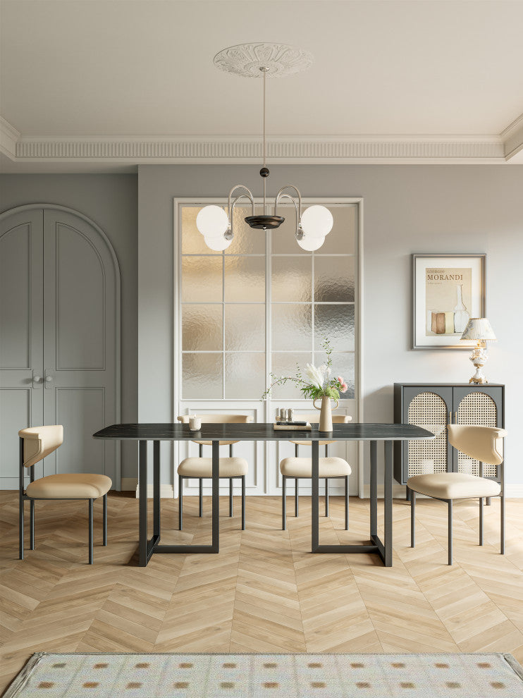 Black Tabletop With Gold Texture Dining Table for Kitchen Dining Room, 55.11"