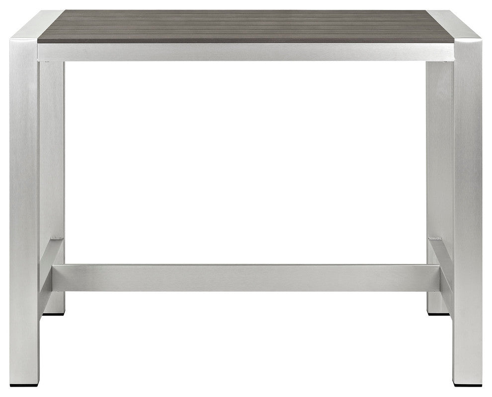 Shore Outdoor Patio Aluminum Rectangle Bar Table, Silver Gray