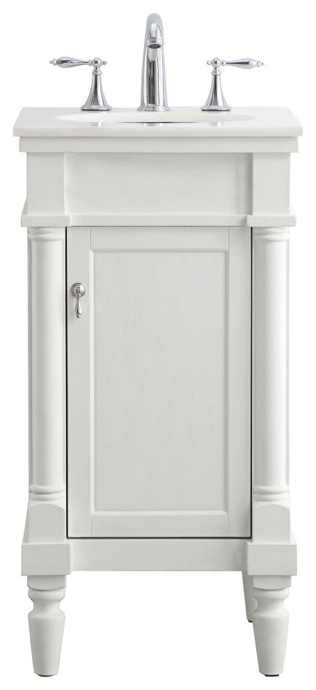 18" Single Bathroom Vanity, Antique White With Ivory White Engineered Marble