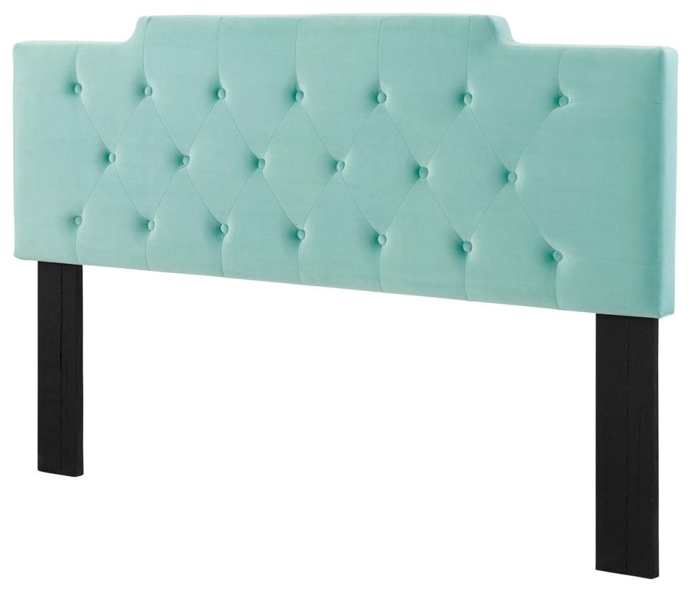 Tufted Headboard, Full Queen Size, Velvet, Blue, Modern Contemporary, Bedroom