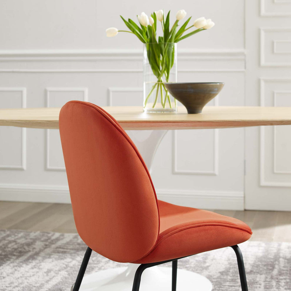 Side Dining Chair, Set of 2, Velvet, Metal, Orange, Modern, Bistro Restaurant