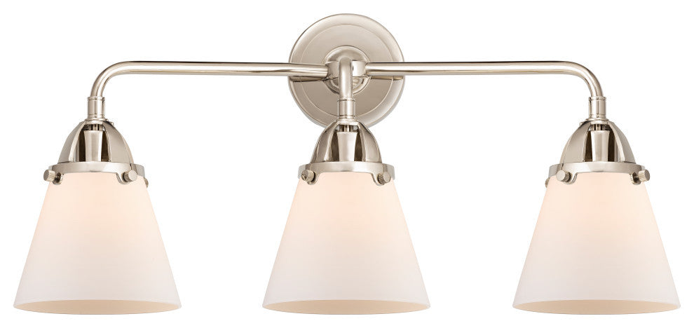 Small Cone Bath Vanity Light, Polished Nickel, Matte White, Matte White