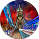 Storm Over Tower Bridge At Night, Cityscape Disc Metal Artwork, 11"