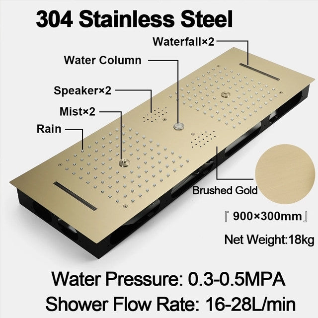 LED Mist Shower System With Hand Shower, Style D - Touch Panel Light