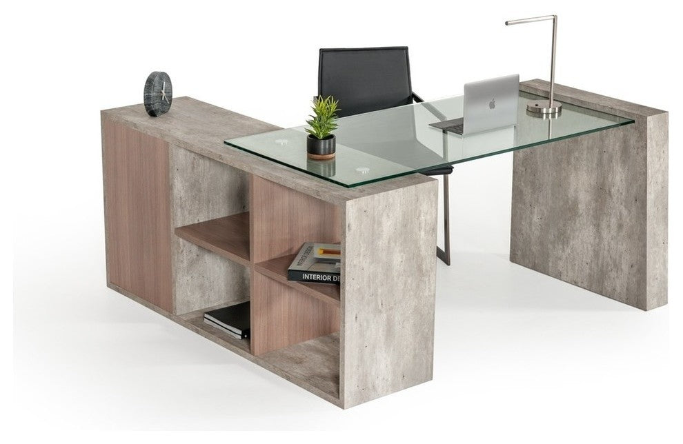 Nova Domus Boston Modern Glass and Concrete Reversible Desk