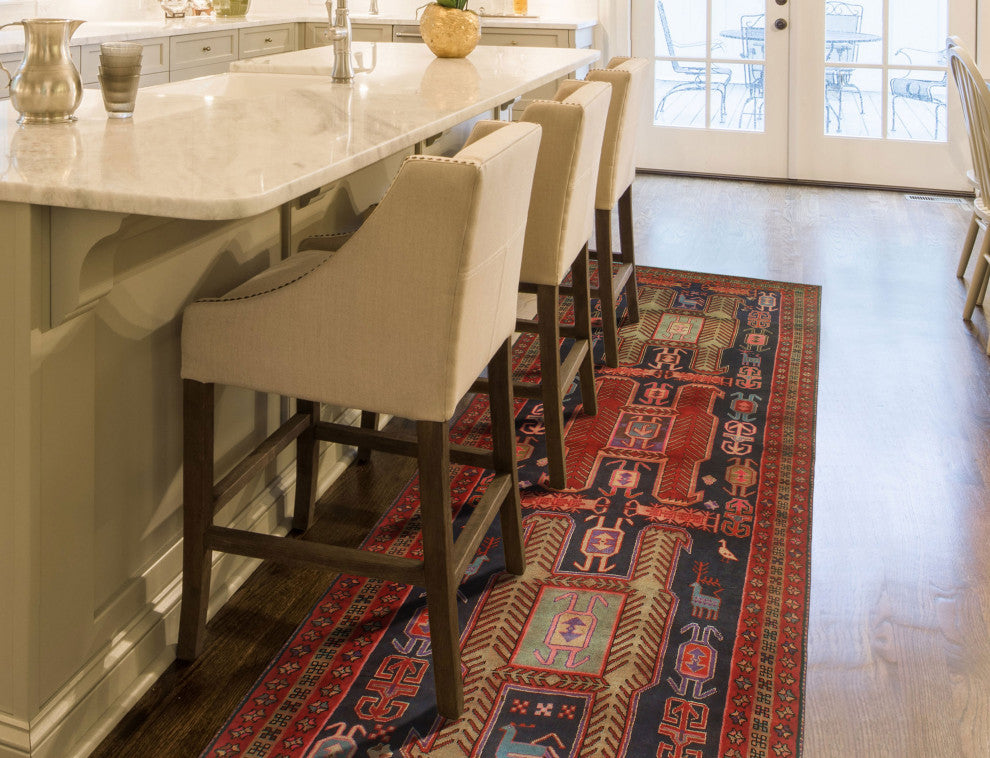 Fine Vintage Distressed Sinai Navy/Red Runner, 4'2x10'2