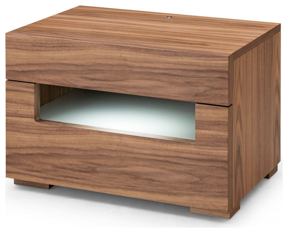 Dazzling contemporary LED Walnut Nightstand With Two Drawers