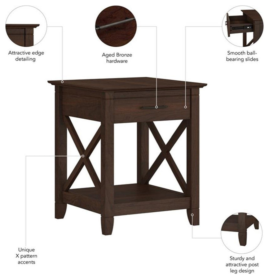 Key West End Table with Storage in Bing Cherry - Engineered Wood