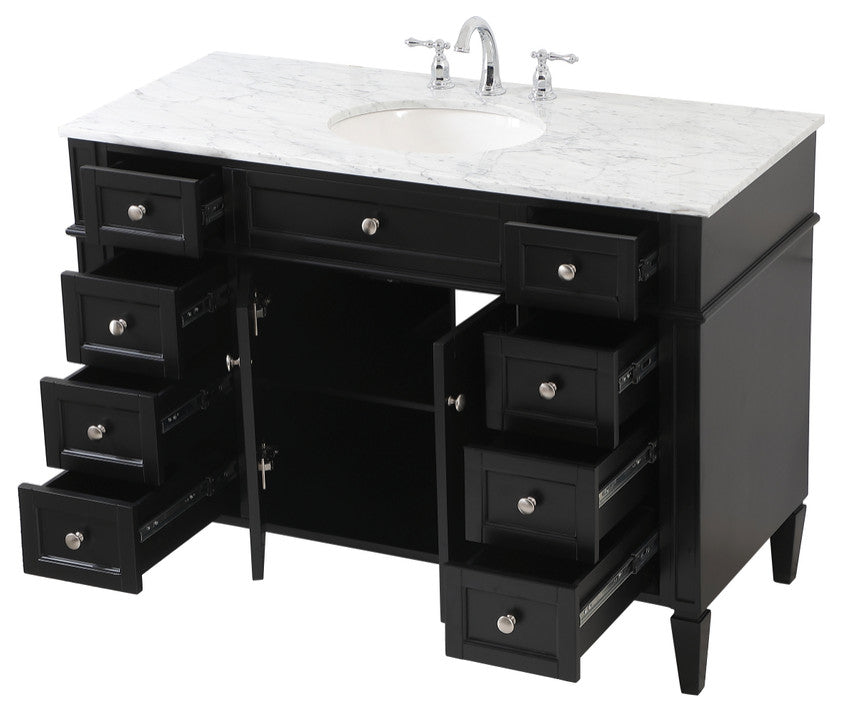 Home Living Vanity with Carrara White Marble Countertop, Black, 48", Single Sink