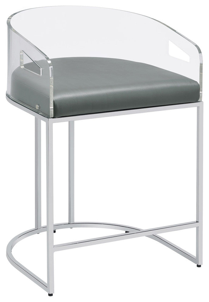 Set of 2 Counter Height Stool, Gray and Chrome