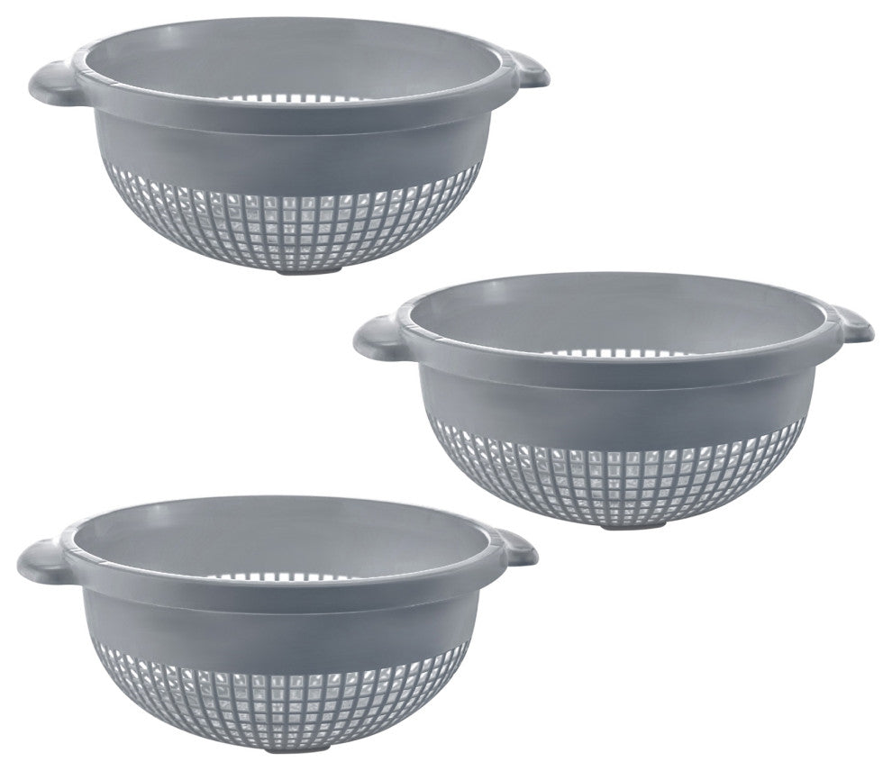 YBM Home Plastic Round Deep Colander Strainers, 14 Inches. (3 PACK), Gray