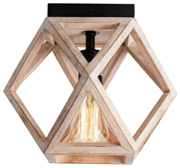 Industrial Wood Flush Mount Ceiling Lamp Farmhouse Close to Ceiling Lighting Fix