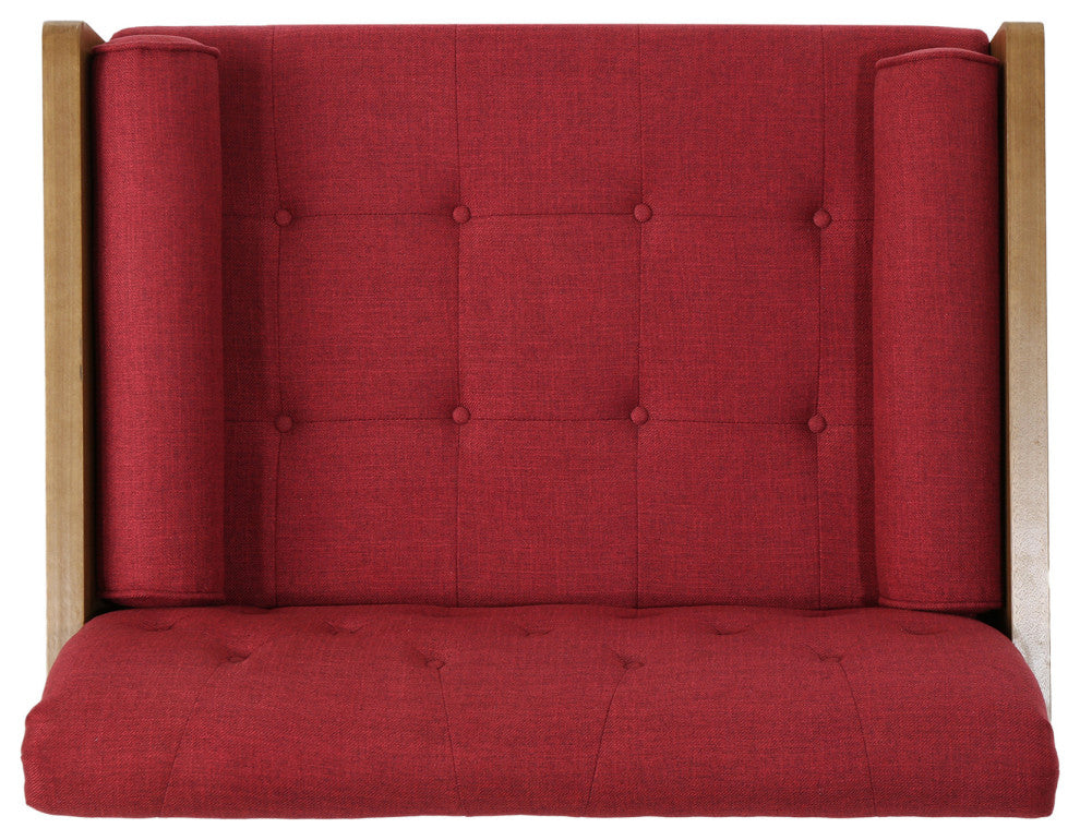 GDF Studio Greta Mid Century Modern Fabric Club Chair, Red/Dark Walnut