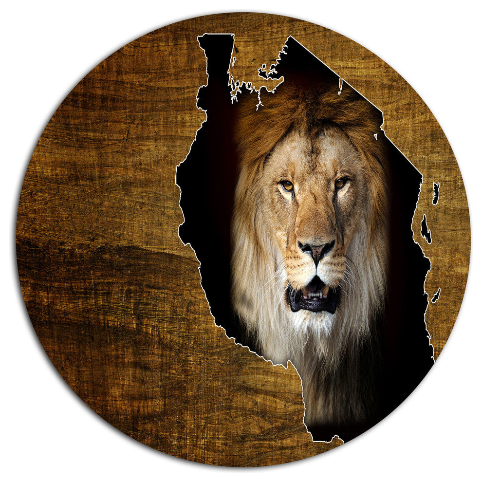 Tanzania Wildlife Map Design, Large Disc Metal Wall Art, 23"