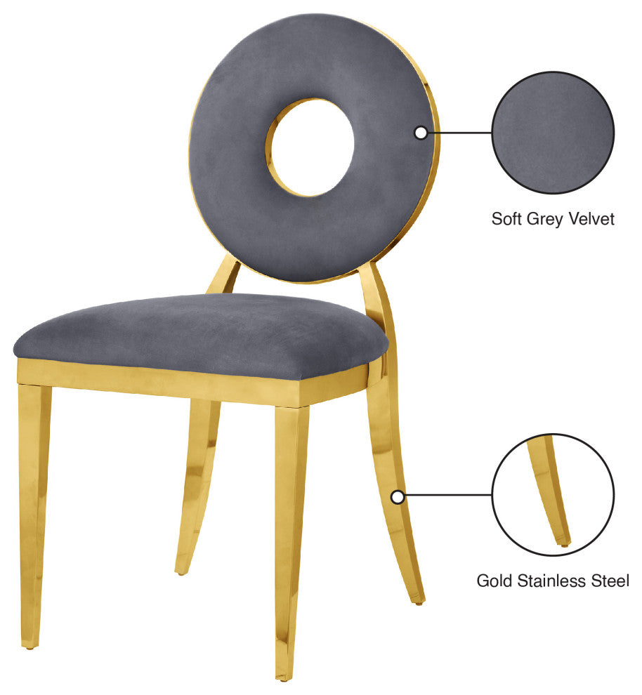 Carousel Upholstered Dining Chair, Set of 2, Gray Velvet, Gold Finish