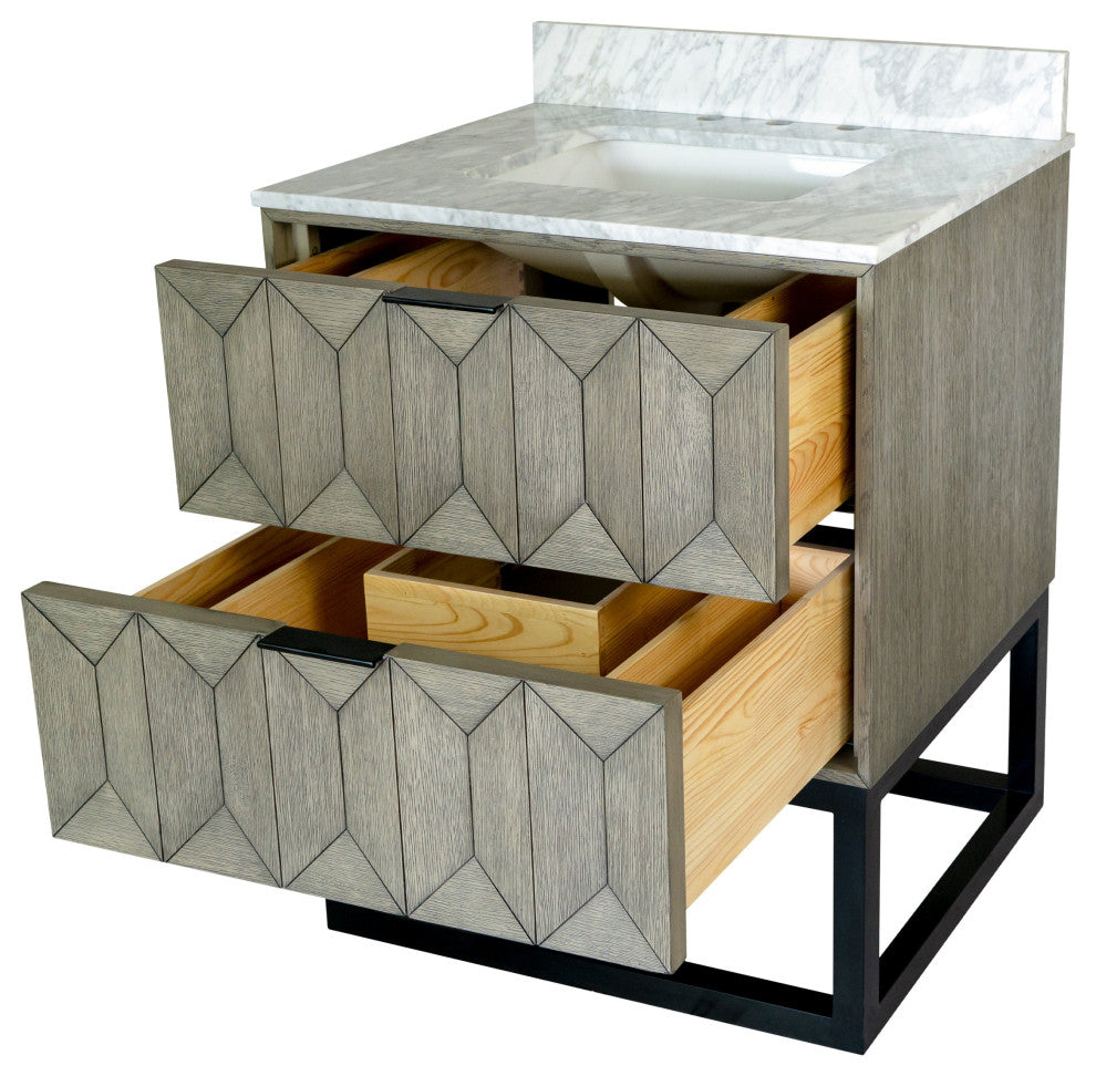 Henley 30" Bathroom Vanity, Gray Oak, Top: Carrara Marble