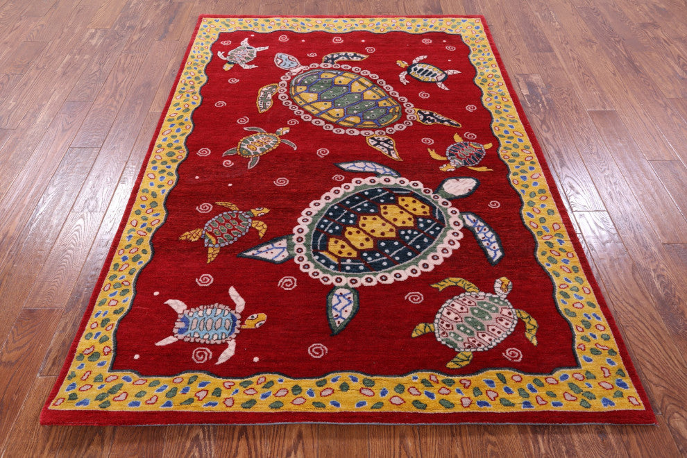 Handmade Gabbeh Turtle Design Wool Rug 5' 2" X 7' 1" - Q13526